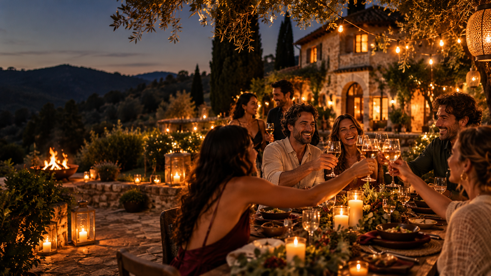 Celebración al atardecer en un entorno rural